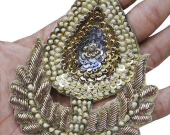 Golden & Silver Beaded Sequin Zardosi Embrodiered Leaf Texture Wedding Dress Patches Women Clothing Applique