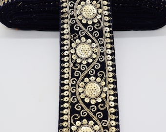 Navy Velvet Sequin Trim: Golden Embroidery, Costume Sashes, Sewing Lace
