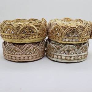 Gota Patti Sari Border: 1.5 Inch Gold Tissue Lace Ribbon Trim