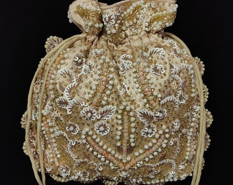 Handmade Beaded Sequin Silk Potli Bag: Indian Wedding Favor
