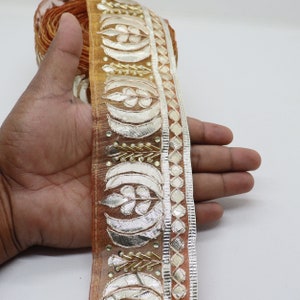 Lotus Golden Silver Zari Gota Lace: Embroidered Saree Border Trim