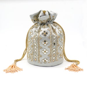 Zardosi Embroidered Mirror Work Potli Bag: Indian Wedding Purse