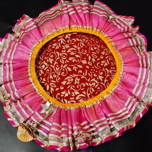 Handmade Gota Organza Thali Cover: Indian Pooja Aarti Plate