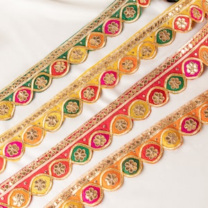 India Ethnic Gota Patti Sari Blouse Sewing Multi Color Embroidered Scallop Lace Trim | Clothing, Dresses, Handbag Purses Sewing Craft Ribbon