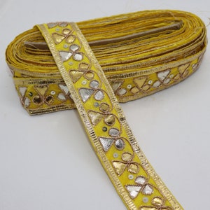 Yellow Embroidered Gota Lace: Indian Sari Border Trim (1.40&quot; Wide)
