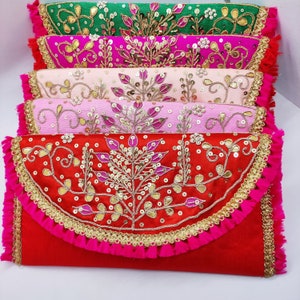 favor de la boda hecho a mano gota patti bordado surtido color regalando cartera de sobre mujer / tradicional bolso de bordado art déco indio