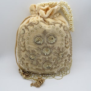 Zardosi Sequin Embroidered Potli Bag: Handmade Floral Wedding Purse