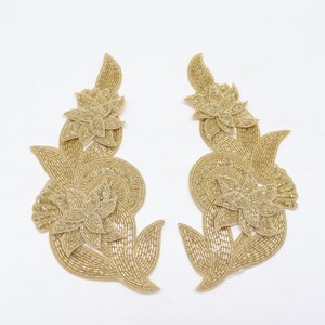 Gold Beaded Applique Patches: Couture Dress Embellishment (2 Pieces)