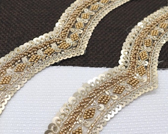 Zardozi Sequin Lace Trim | Hand Embroidered Gold Edging