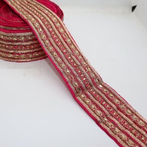 glass beading kundan work indin wedding costume fuchsia pink embroidered lace ribbon by the yard | crafting ribbon embellishment trimmings