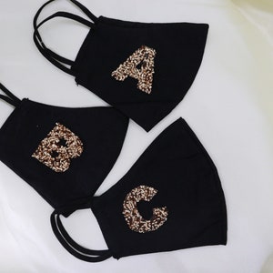 Rose Gold Glitter Initial Face Mask: Black Cotton Bling Mask