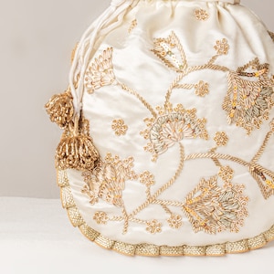 Floral Zardosi Handbag: Indian Embroidered Fabric Bag