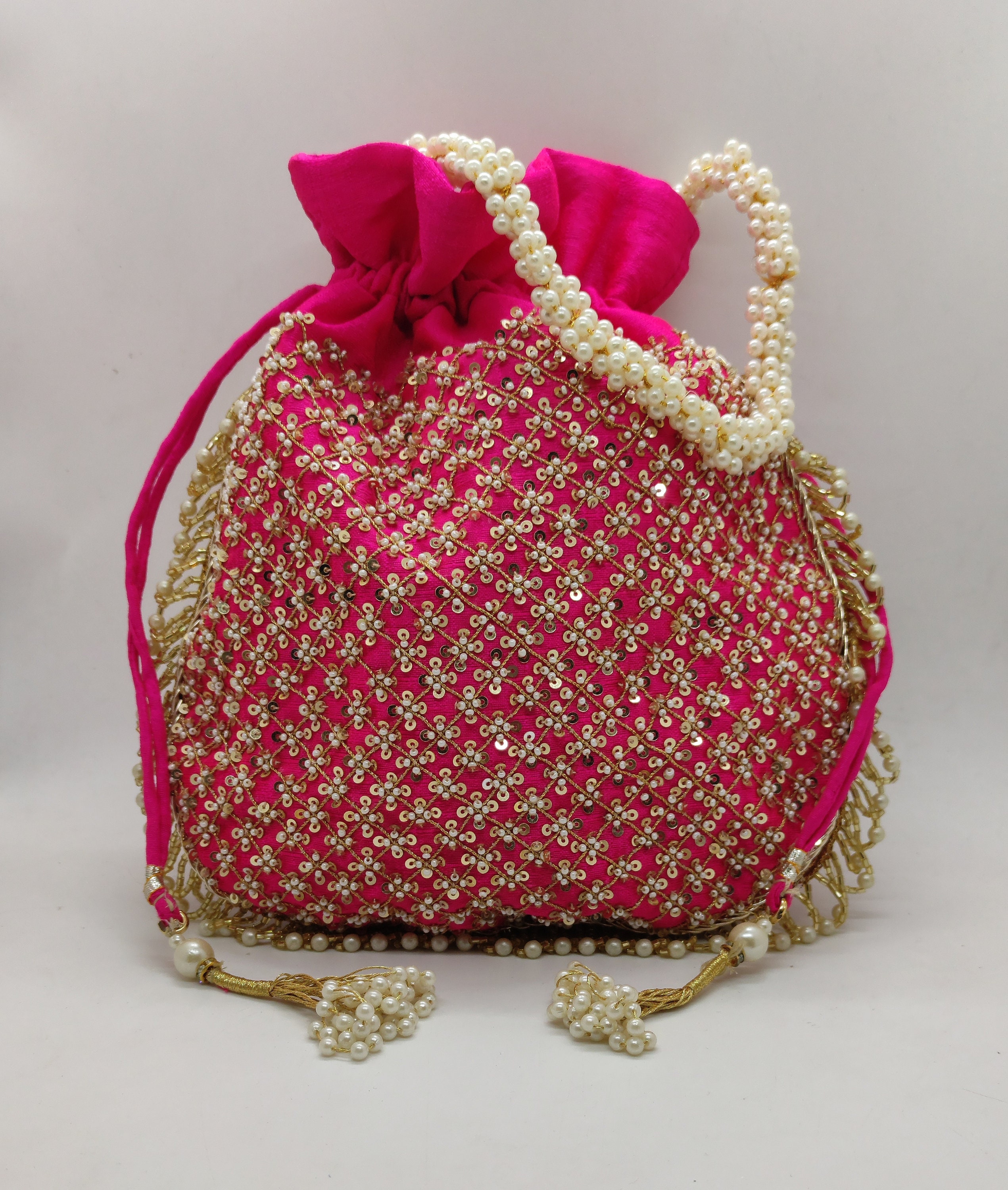 Pink Moti Thread Jaal Potli Bag, Modern Potli, Womens Potli Purse Cards,  Smartphone,engagement Gifts Bridesmaid Gifts Anniversary Gifts - Etsy