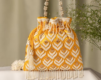 Beaded Potli Bag: Hand Embroidered Indian Wedding Favor Purse