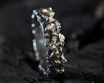 Silber,vergoldeter, strukturierter Ring.Herren Brutalist Sterling Silberring.