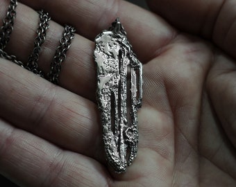 Brutalist Sterling Silver Pendant Necklace, Sand Cast Jewelry