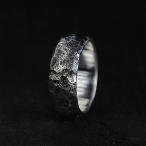 Hammered style ring, sand cast silver ring, alternative wedding bands, couples rings, 925 oxidized silver, mens ring, minimalist ring.