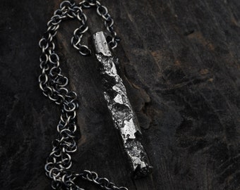 Men's silver necklace.Rough,textured silver pendant.Women's brutalist silver necklace.Hardcore style.Necklace for men and women.