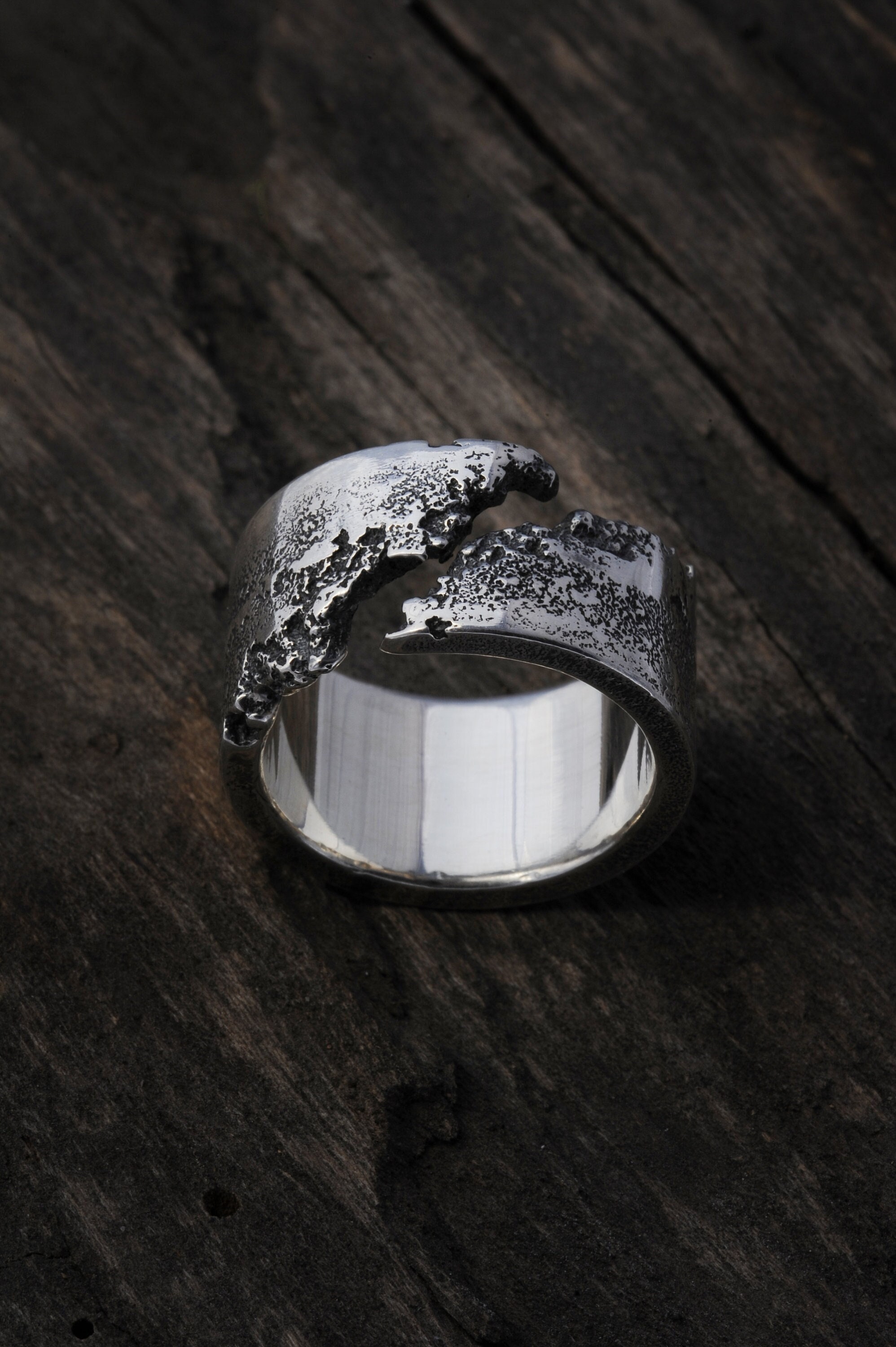 Bague Ancienne Style Brutaliste En Argent - Taille 51 - Occasion