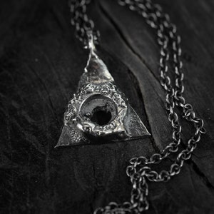 Men&#39;s rough silver pendant.Brutalist,sand cast silver necklace.Women&#39;s raw,dark style pendant.Grunge,unique silver necklace.Textured pendant