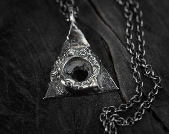 Men's rough silver pendant.Brutalist,sand cast silver necklace.Women's raw,dark style pendant.Grunge,unique silver necklace.Textured pendant