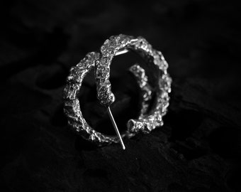 Hoop earrings. Silver Round Earrings: Raw Brutalist Style, Modern Industrial Aesthetic, Solid Earrings, Statement Jewelry.
