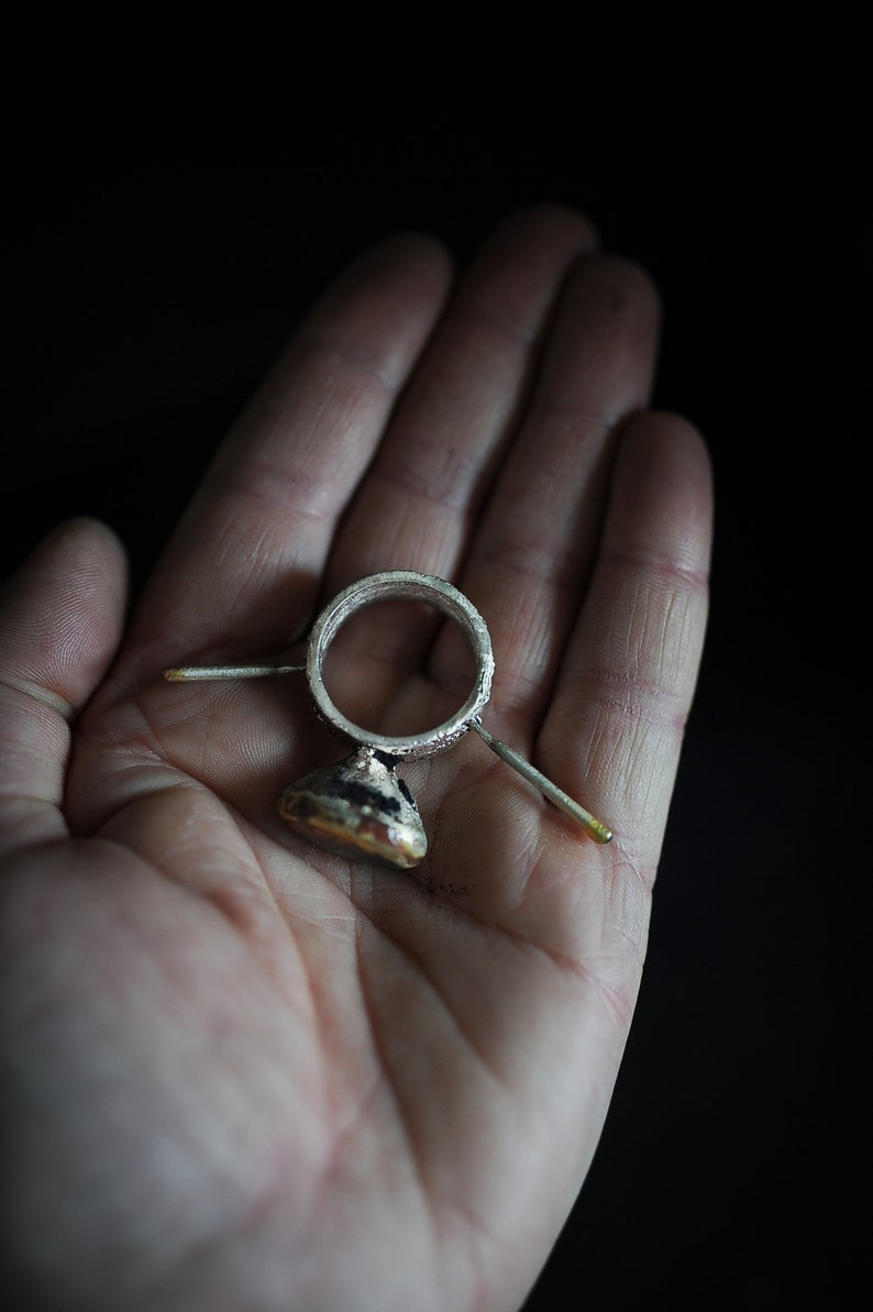 Ring cast in bronze. Heavy, cracked, chunky bronze ring. Handmade, sand casting technique. Individually cast each ring is unique. image 8