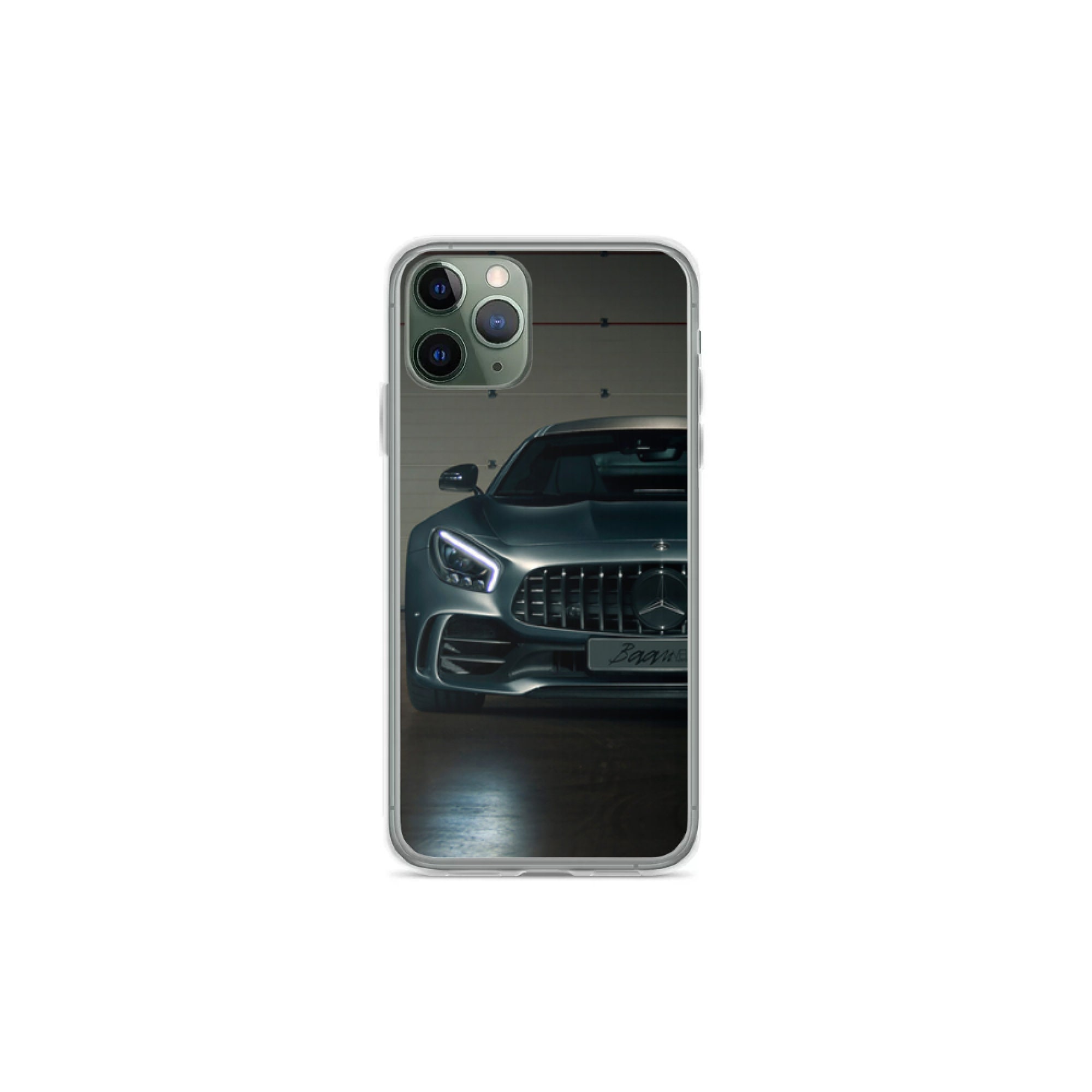 Custodia Per iPhone 15 Pro Max Mercedes AMG In Vera Pelle Nera Con Logo
