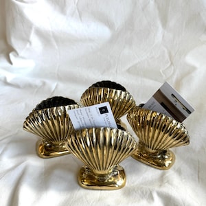 Lindo portatarjetas de latón con forma de concha - Portafotos con forma de concha - Portatarjetas estético con forma de concha - Portatarjetas con forma de concha tropical - Portasuministros para fiestas con forma de concha
