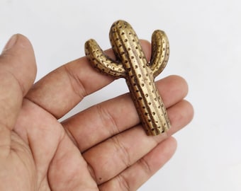 1.7” Brass Cactus Knobs - Cactus Knobs 1.7 inch - Brass Cactus Pulls 5cm - Brass Cactus Design - Brass Pulls