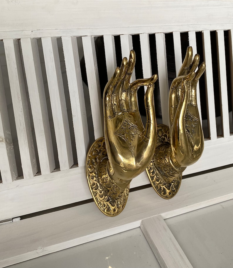 Pair of Brass Yoga Hands Door Handle - Brass Yoga Handles Pair - Boheme ...