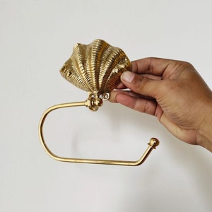 Porta rotolo di carta igienica in ottone a forma di conchiglia - Porta rotolo di carta igienica in ottone a forma di conchiglia - Decorazione per il bagno a forma di conchiglia - Porta rotolo estetico a forma di conchiglia