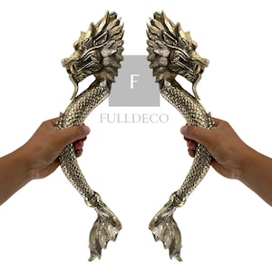 Pair of 45cm Giant Dragon Brass Door Handle - Big Dragon Brass Door Pull - Dragon Brass Pull Handle - Dragon Door Handle