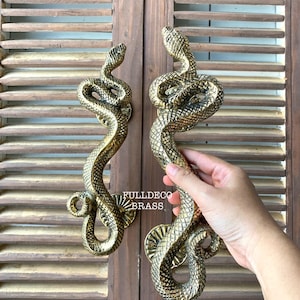 30 cm Pair Brass Snake Door Handle - Medium Snake Door Pulls - Brass Pulls Snake Aesthetic