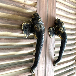 Pair of Elephant Brass Door Handle - Ganesha Door Handle - Elephant Handles - Elephant Nose Door Handle