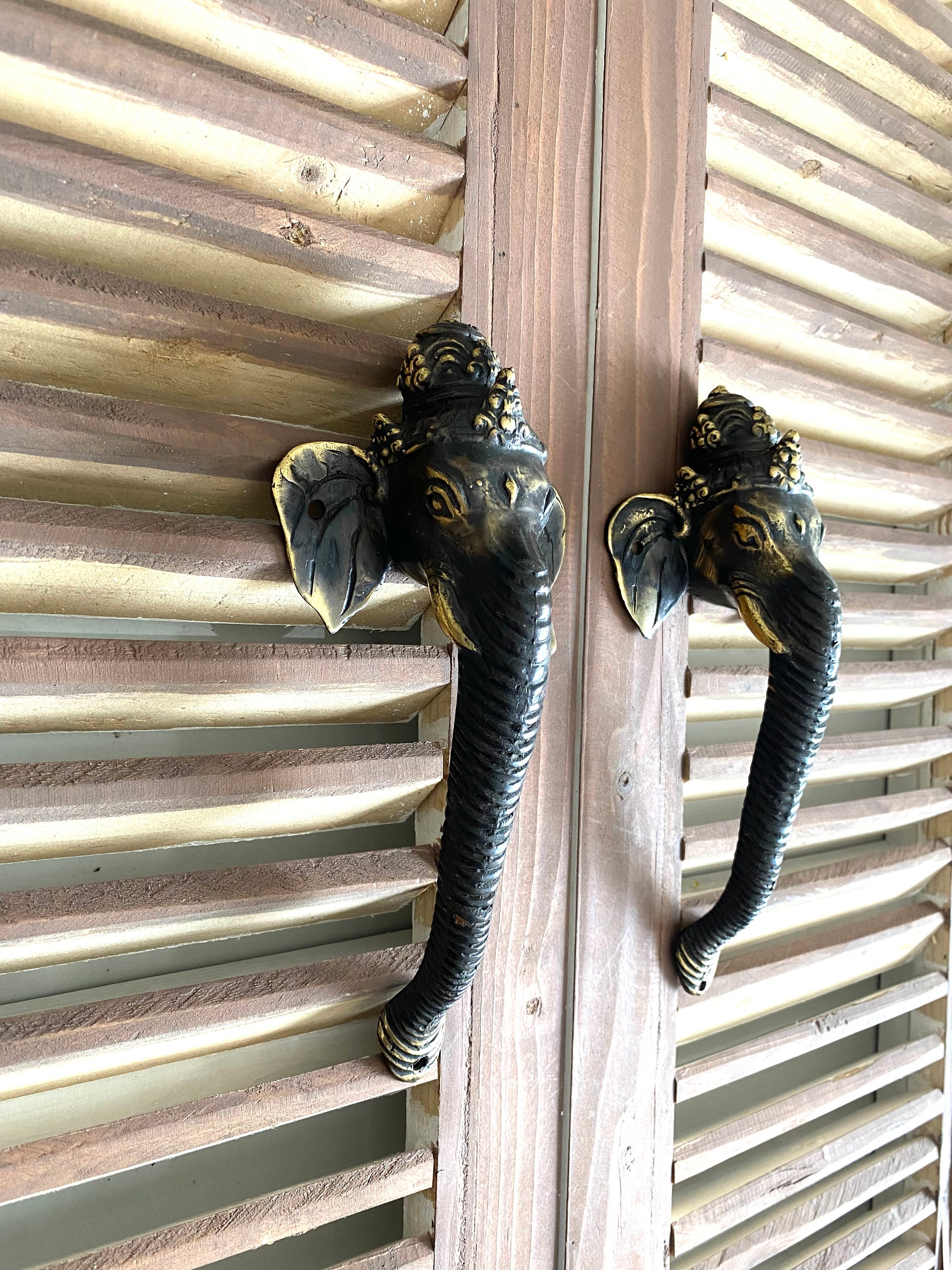Pair of Elephant Brass Door Handle - Ganesha Door Handle - Elephant Handles - Elephant Nose Door Handle