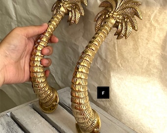 Pair of Palm Brass Handle - Tropical Brass Handle - Palm Brass Door Handle