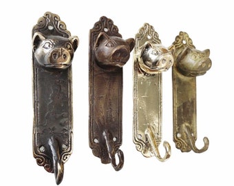 Gancho de latón para cerdo - Gancho de latón para cerdo - Decoración de pared de cerdo - Gancho de latón para cerdo - Gancho de latón para cerdo
