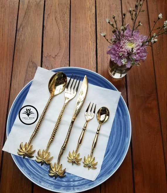 5 Artikel Palm Besteck Set - Gold Palm Komplettes Besteck Set