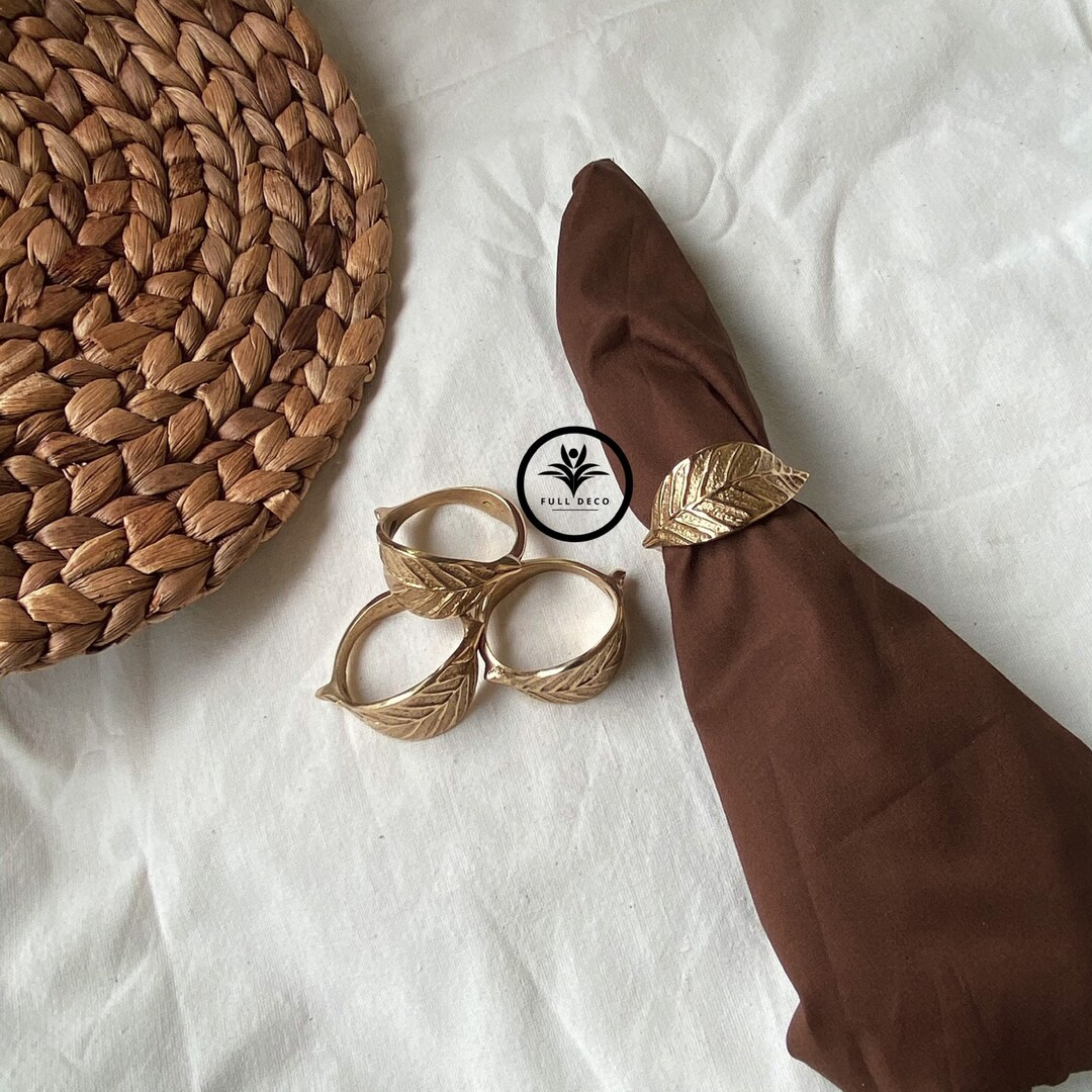 6 Items Napkin Ring Leaf Golden Napkin Ring Set Brass Etsy
