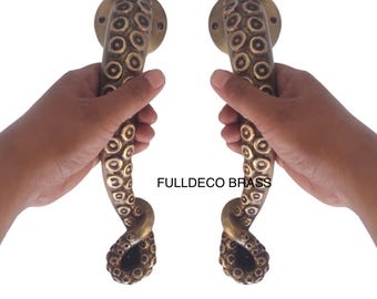 Manija de puerta de latón con forma de tentáculo de 11,22" - Manija de puerta de latón con forma de calamar - Manija de calamar - Manija de puerta con forma de tentáculo de calamar