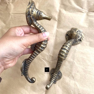 7.5” Pair Of Seahorse Brass Door Handle - Wardrobe Door Handle - Seahorse Door Handle - Seahorse Decor