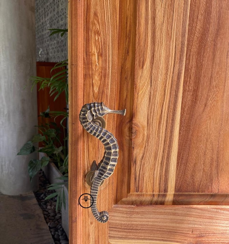 Pair of Seahorse Brass Door Handle Etsy