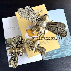 Set of 3 Pieces Brass Bee Solid Decor - Cute Brass Bee Statue - Brass Bee Figurine - Arty Brass Bee - Apis Bee Decor