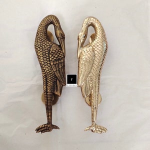 10” Pair Brass Flamingo Door Handle - Beautiful Flamingo Door Handle - Flamingo Handle