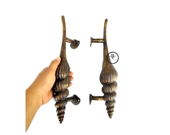 Par de manijas de puerta de latón en forma de caracol de 13,7" - Manija de puerta hecha a mano