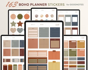 Boho Planner Stickers for Goodnotes – Digital Journal Kit (PNG, PDF)