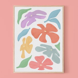 Danish Pastel Aesthetic Printable Wall Art, Abstract Flowers, Pink, Yellow, Sky Blue Pastel, Boho Home Decor, Modern Print, Minimalist Print