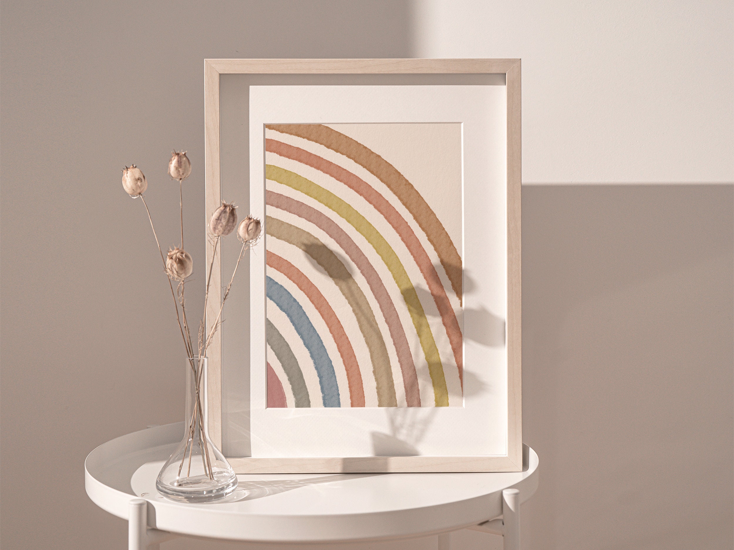 Neutral Rainbow Printable Wall Art Set of 2 Watercolor | Etsy