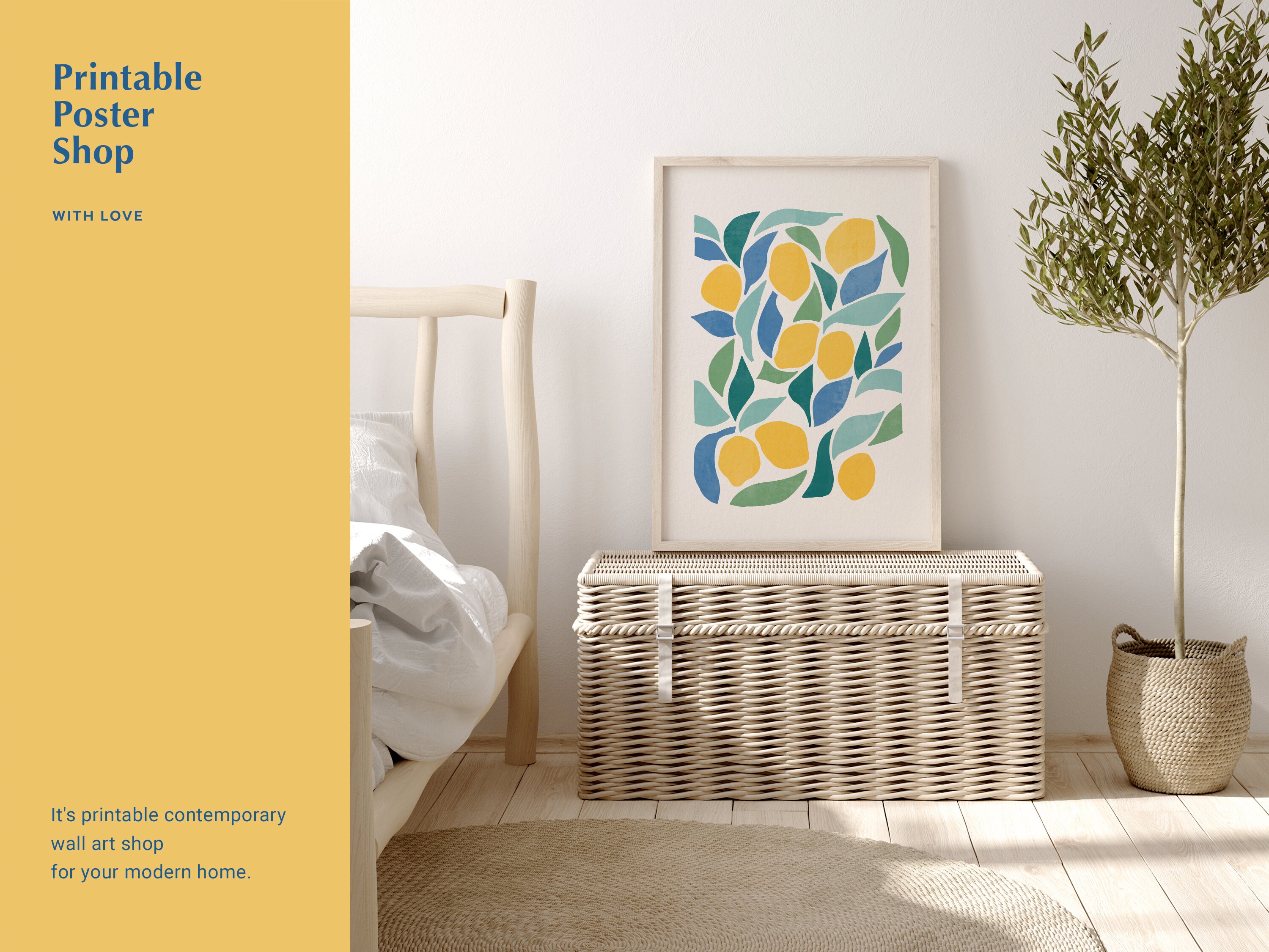 Fruit Lemon Printable Wall Art, Modern Abstract Botanical Lemon Wall ...